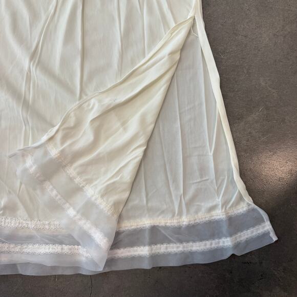 Vintage 90's Y2K White Satin Slip Skirt Slit Lace Sheer Medium Prairie Boho - Picture 3 of 5